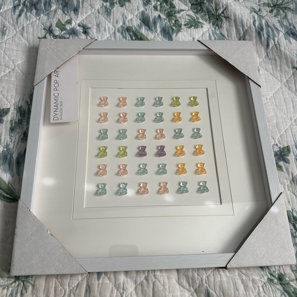 Gummy Bear Shadow Box Pop Art White Framed Matted 3D Pastel Rainbow 14”